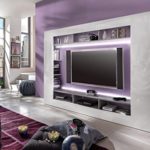 trendteam SD89535 Wohnwand TV Möbel weiss Hochglanz, Beton Industry Nachbildung, BxHxT 216x160x30 cm