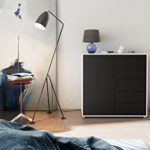 Kommode Sideboard Ben V2, Korpus in Weiß Hochglanz / Fronten Schwarz matt