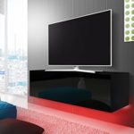 TV Schrank Lowboard Hängeboard SIMPLE mit LED Rot (schwarz matt / schwarz hochglanz 140 cm)