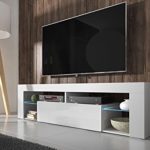 TV Schrank Lowboard Sideboard Tisch Möbel Board HURON (Weiß Matt / Weiß Hochglanz mit LED)