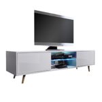 Tv Schrank Lowboard Sideboard Tisch Möbel Board Rivano mit LED - Beleuchtung (Weiß Matt / Weiß Hochglanz mit LED)