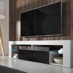 TV Schrank Lowboard Sideboard Tisch Möbel Board HURON (Weiß Matt / Schwarz Hochglanz mit LED)