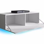 TV Schrank Lowboard Hängeboard SIMPLE mit LED Blau (Weiß Matt / Weiß Hochglanz 140 cm)