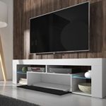 TV Schrank Lowboard Sideboard Tisch Möbel Board HURON (Weiß Matt / Schwarz Hochglanz mit LED)
