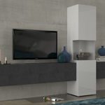 Wohnwand | Mediawand | Wohnzimmer-Schrank | Fernseh-Schrank | TV Lowboard | weiß Hochglanz | modern | hängend | Glas-Vitrine | grau | Tecnos | Incontro