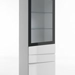 Cavadore 87305 Einzelvitrine Sharpcut-Living rechtstürig / Vitrine Hochglanz Weiß mit grauem Glaseinsatz und viel Stauraum / 2 Schubladen & 2 Türen / 42 x 60 x 200 cm (T x B x H)
