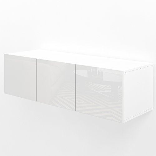 TV Lowboard 120 cm - Weiß Hochglanz - Sideboard Wandschrank Fernsehschrank Wohnwand Hängeschrank