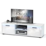 TV Lowboard Bank MALIBU in hochglanz weiß mit LED Beleuchtung 150 cm Fernsehschrank