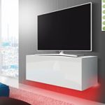 TV Schrank Lowboard Hängeboard SIMPLE mit LED Rot (weiß matt / weiß hochglanz 100 cm)