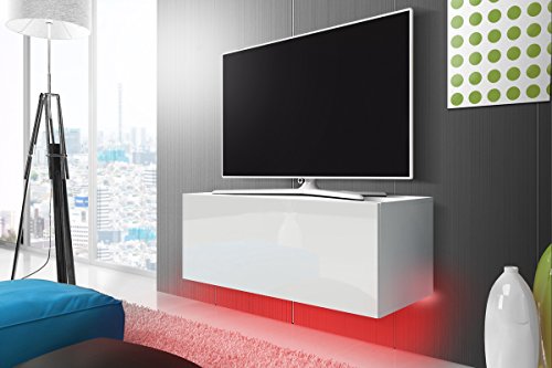 TV Schrank Lowboard Hängeboard SIMPLE mit LED Rot (weiß matt / weiß hochglanz 100 cm)