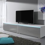 TV Schrank Lowboard Sideboard Tisch Möbel Board Luv Double mit LED (Weiß Matt / Grau Hochglanz)