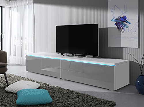 TV Schrank Lowboard Sideboard Tisch Möbel Board Luv Double mit LED (Weiß Matt / Grau Hochglanz)