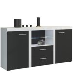 Highboard Kommode Arten, Sideboard, Anrichte, 156x82x40 cm, Mehrzweckschrank, Wohnzimmerschrank,Schrank (mit Beleuchtung LED, Weiß / Schwarz)