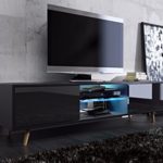 Tv Schrank Lowboard Sideboard Tisch Möbel Board Rivano mit LED - Beleuchtung (Schwarz Matt / Schwarz Hochglanz mit LED)