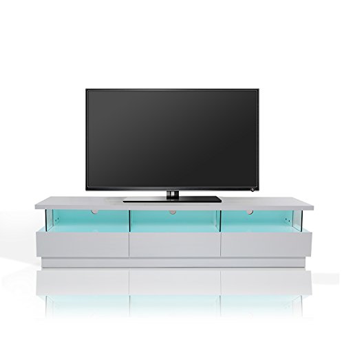 Homcom® TV Lowboard LED Fernsehtisch TV Board Fernsehschrank mit Beleuchtung, MDF, hochglanz, weiß, 180x40x45cm (Modell3)