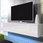 TV Schrank Lowboard Hängeboard SIMPLE mit LED Blau (Weiß Matt / Weiß Hochglanz 160 cm)