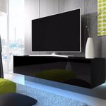 TV Schrank Lowboard Hängeboard SIMPLE mit LED Blau (Schwarz Matt / Schwarz Hochglanz 200 cm)