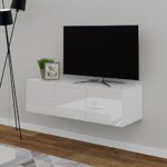 TV Lowboard 120 cm - Weiß Hochglanz - Sideboard Wandschrank Fernsehschrank Wohnwand Hängeschrank