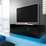 TV Schrank Lowboard Hängeboard SIMPLE mit LED Blau (Schwarz Matt / Schwarz Hochglanz 140 cm)