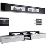 trendteam TP00102 TV Möbel Wohnwand Weiss, Schwarz, Glas Schwarz Lack, BxHxT 240 x 170 x 42 cm