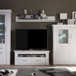 Beauty.Scouts Wohnwand "David I" Schrankwand, Wohnzimmerschrank, Anbauwand, Medienwand, TV Wohnwand, Schrank, Regal, Vitrine, Low Board, Wandboard, Schrankkombination, modern, Aufbewahrung, Wohnzimmerwand, Wohnzimmer, Phono Möbel, Pinie Weiss Nachbildung, 330x200x35cm