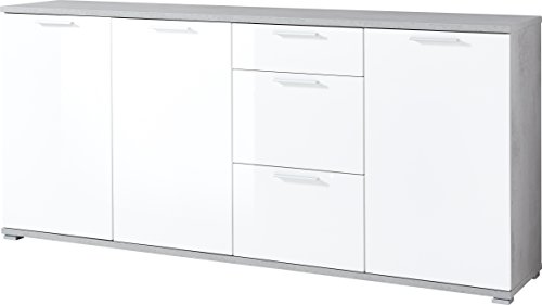 Germania Sideboard GW-Almeria, in Beton-Optik mit weißen Hochglanzfronten, 40 x 192 x 88 cm