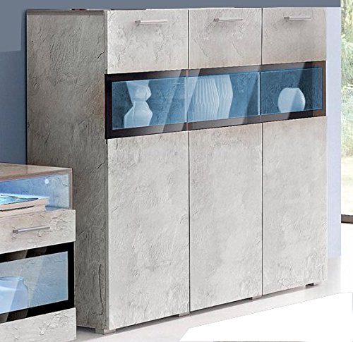 HIGHBOARD SIDEBOARD KOMMODE WOHNZIMMER ANBAUWAND BETON-OPTIK NEU 333139