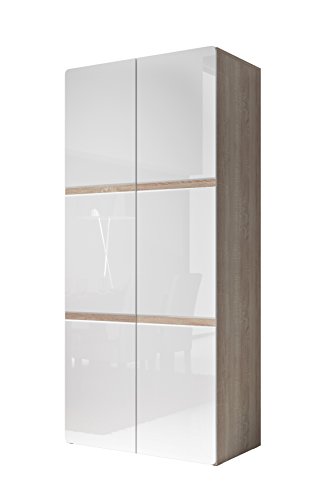 Helvetia 22FAYR18 Schrank "Selene" WM, 91 x 52 x 200 cm, sonoma eiche, 2-türig, weiß hochglanz