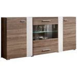 JUSThome ALEPPO Kommode Sideboard Wohnzimmerschrank (HxBxT): 84x160x35 cm Trüffel Eiche / Weiß Hochglanz