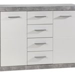 Kommode SABRINA, weiß, glänzend, 2 Türen, 4 Schubkästen, 117x88x37 cm
