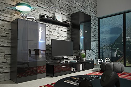 LIVIA Moderne Wohnwand, Exklusive Mediamöbel, TV-Schrank, Neue Garnitur, Große Farbauswahl (RGB LED-Beleuchtung Verfügbar)