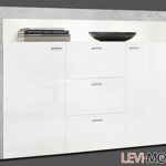 SIDEBOARD WOHNZIMMER FLUR SCHRANK WEIß HOCHGLANZ BETON-OPTIK MATT NEU 867335