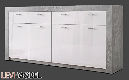 SIDEBOARD WOHNZIMMER WOHNWAND ANBAUWAND BETON-OPTIK WEIß HOCHGLANZ NEU 571518