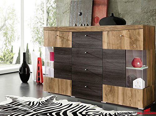 Sideboard 885923 Kommode Anrichte mit Schubkästen satin nussbaum / touchwood