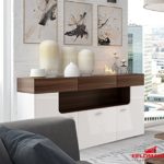 Sideboard Anrichte Kommode 161035 3trg weiß matt / weiß Hochglanz - nussbaum