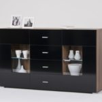 Sideboard Kommode versch. Farben Optional m Beleuchtung, Beleuchtung:ohne Beleuchtung;Farbe:Nußbaum / Schwarz