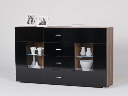 Sideboard Kommode versch. Farben Optional m Beleuchtung, Beleuchtung:ohne Beleuchtung;Farbe:Nußbaum / Schwarz