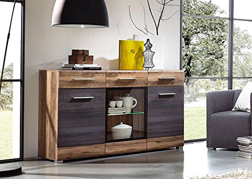Sideboard in Nussbaum Satin Nb. mit Fronten in Nussbaum Satin und Abs. in Pinie dunkel mit Touchwood, Maße: B/H/T ca. 150/93/43 cm