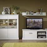 Stella Trading TV-Wohnlösung inklusive LED-Beleuchtung, Pinie hell Landhaus Wohnprogramm Wohnwand Set 3-teilig, Holz, weiß, 291.00 x 52.00 x 163.00 cm