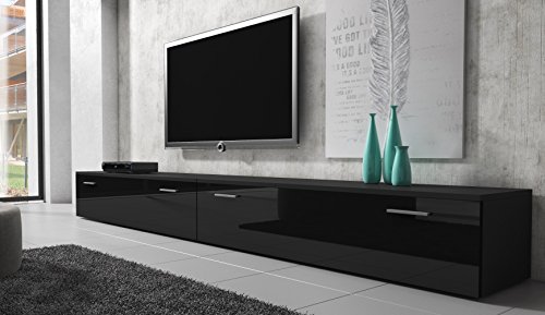 TV Möbel Lowboard Schrank Ständer Boston Korpus Schwarz/Front schwarz hochglanz 300 cm