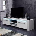 TV Schrank Lowboard Sideboard CONOY mit LED (Weiß Matt / Weiß Hochglanz)