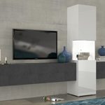 Wohnwand | Mediawand | Wohnzimmer-Schrank | Fernseh-Schrank | TV Lowboard | weiß Hochglanz | modern | hängend | Glas-Vitrine | grau | Tecnos | Incontro
