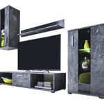 trendteam 1574-001-32 Wohnwand Schiefer Nachbildung, Klarglas Schwarz Siebdruck, BxHxT 217x171x44 cm