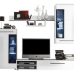 trendteam SN94702 Wohnzimmerschrank Wohnwand Anbauwand weiss Hochglanz, BxHxT 235x189x47 cm
