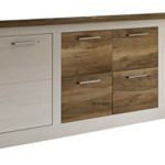 trendteam TR Sideboard Kommode Wohnzimmerschrank | Landhausstil | Pinie weiß | Absetzungen Nussbaum Satin | 210 x 85 cm