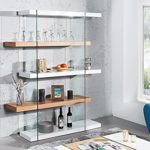 Design Regal ONYX weiss hochglanz Eiche Glas Schrank 180 cm Bücherregal