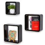 TecTake 3er Set Wandregal Hängeregal Cube Lounge CD Retro Regal - diverse Farben - (Schwarz | Nr. 401590)