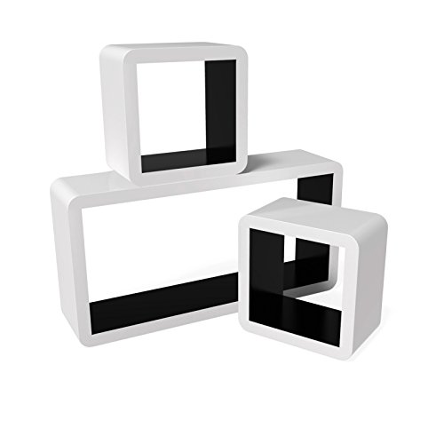 Songmics 3er Set Cube Regal Retro Wandregal Bücherregal MDF Holz weiß-schwarz LWS92B