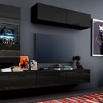 Wohnwand 12 Anbauwand Moderne Wohnwand Hochglanz Weiß Schwarz Exklusive Mediamöbel, TV-Schrank, Beleuchtung LED RGB