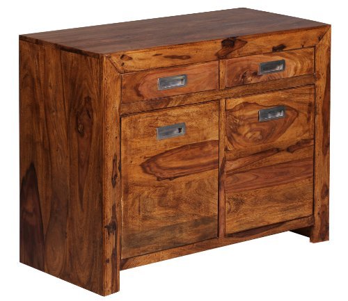 1PLUS Sheesham Massiv Sideboard 90 x 40 x 70 cm montiert - Massivholz